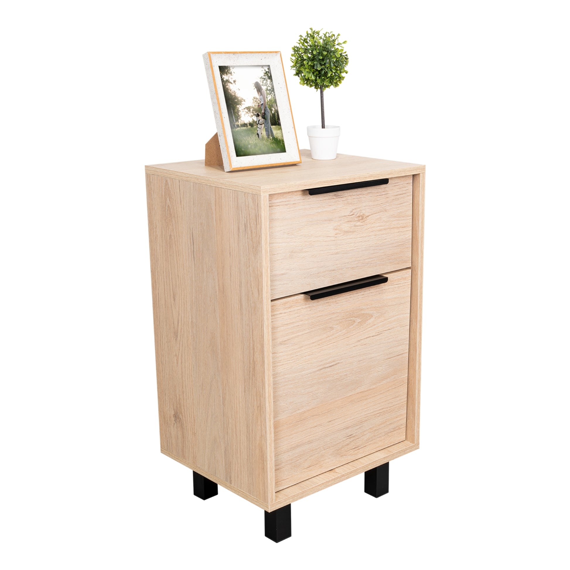 Velador Kaia Un Cajón Una Puerta,  Rovere y Blanco
