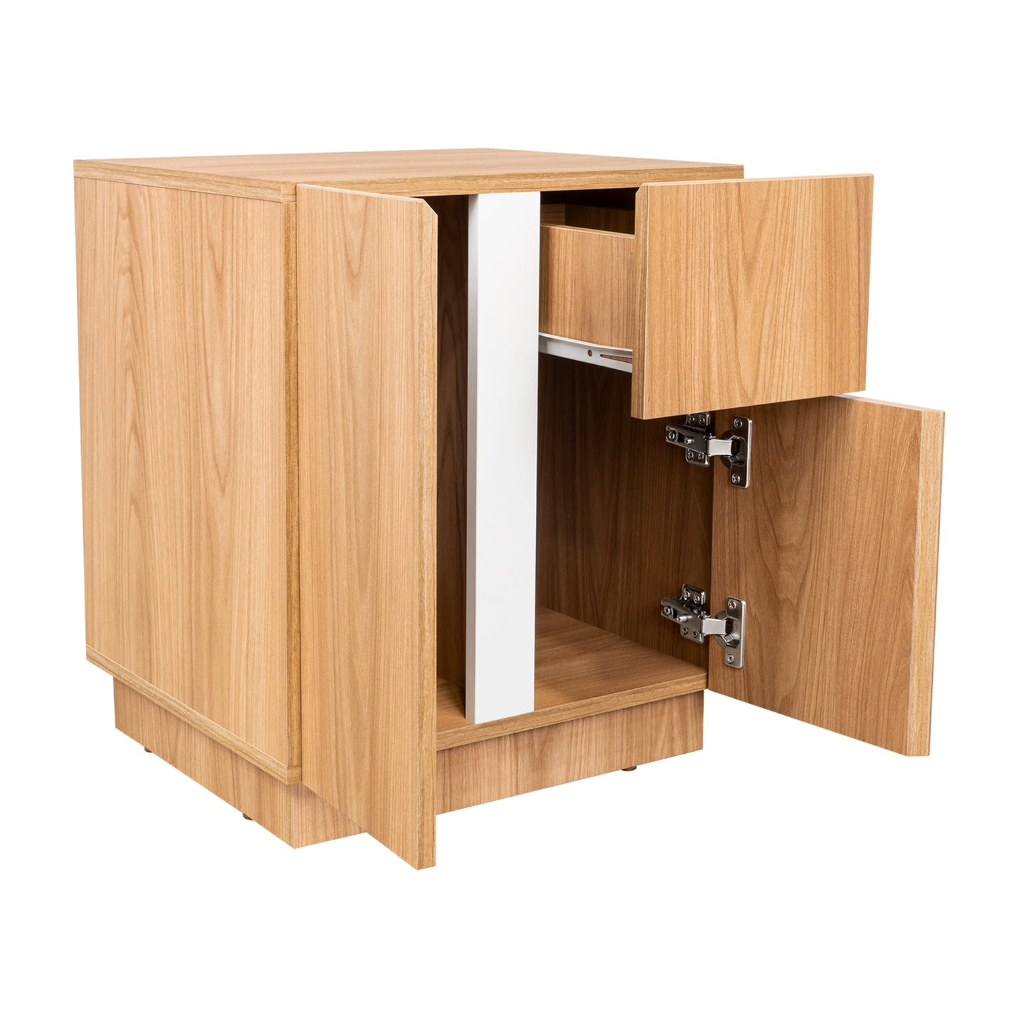 Velador Dos Puertas y Un Cajon Carmi, Fresno y Blanco