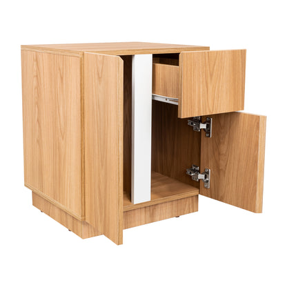 Velador Dos Puertas y Un Cajon Carmi, Fresno y Blanco