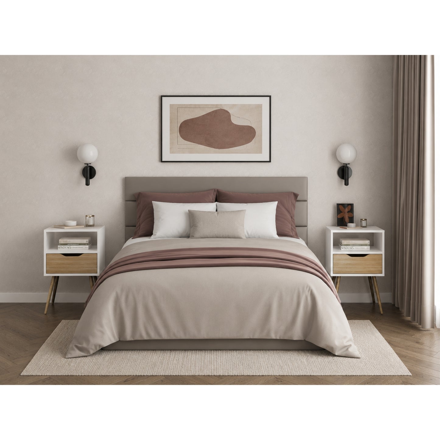 Velador Otom Un Cajón, Blanco y Rovere