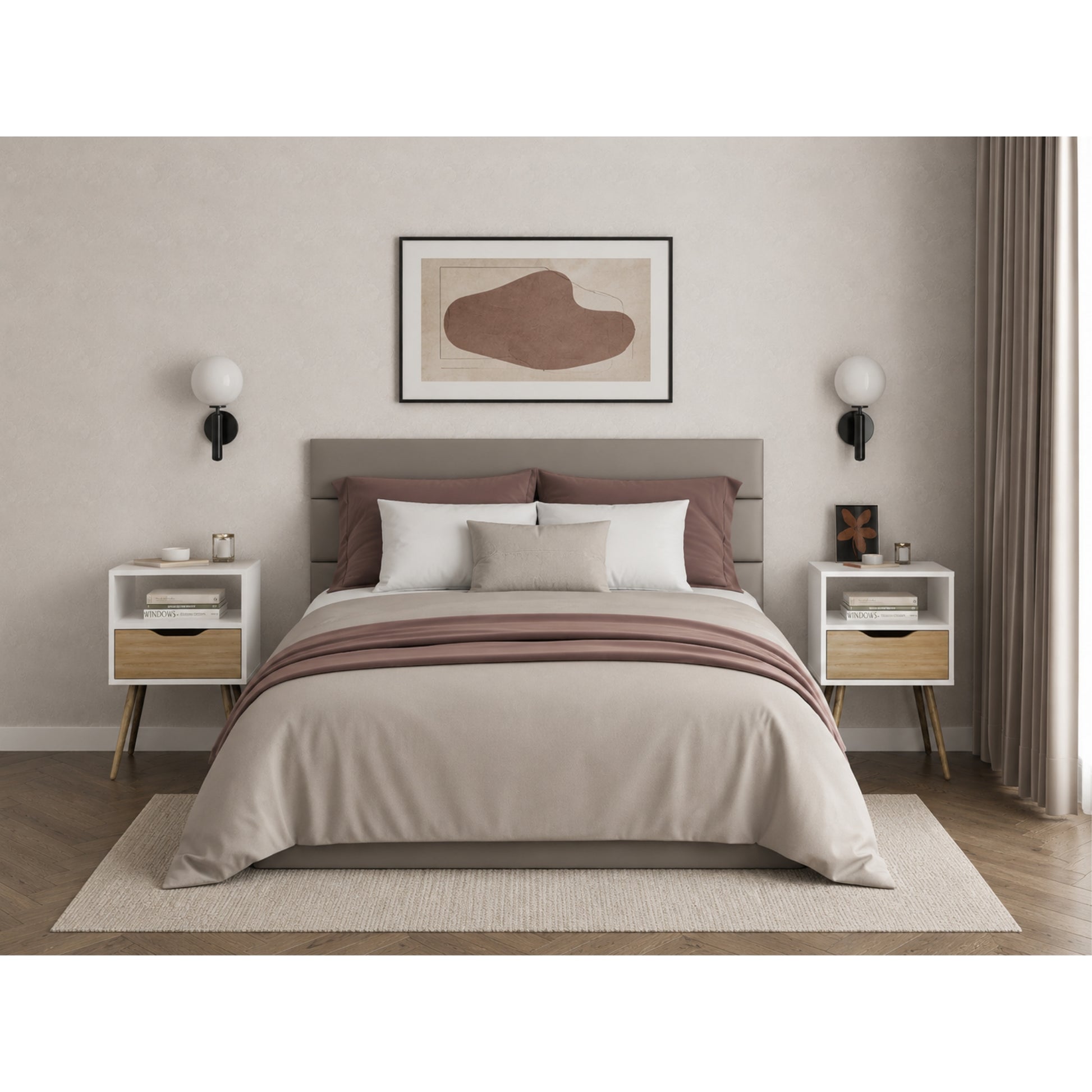 Velador Otom Un Cajón, Blanco y Rovere
