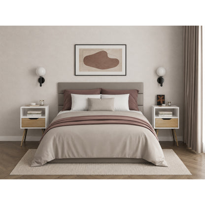 Velador Otom Un Cajón, Blanco y Rovere