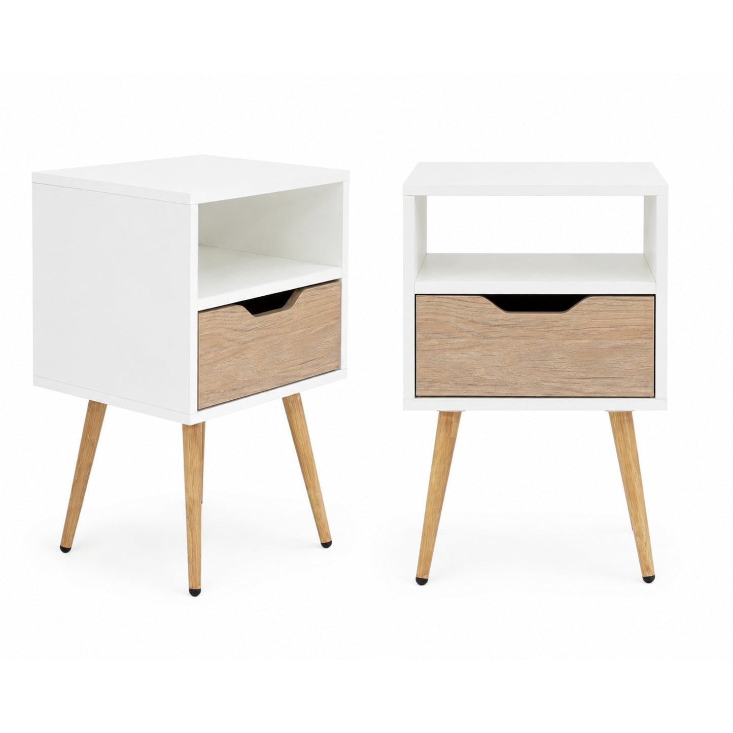 Velador Otom Un Cajón, Blanco y Rovere
