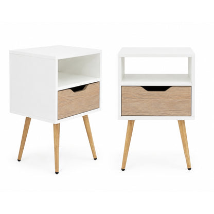 Velador Otom Un Cajón, Blanco y Rovere