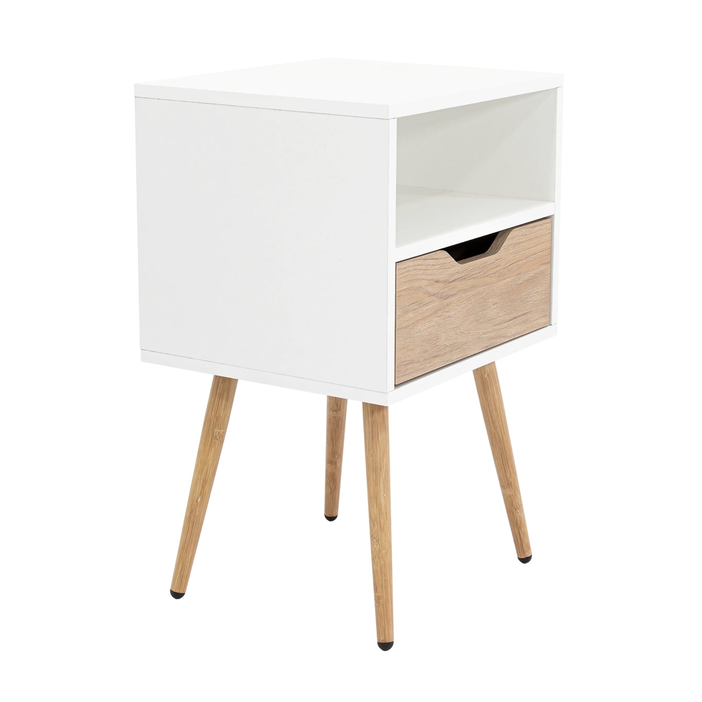 Velador Otom Un Cajón, Blanco y Rovere