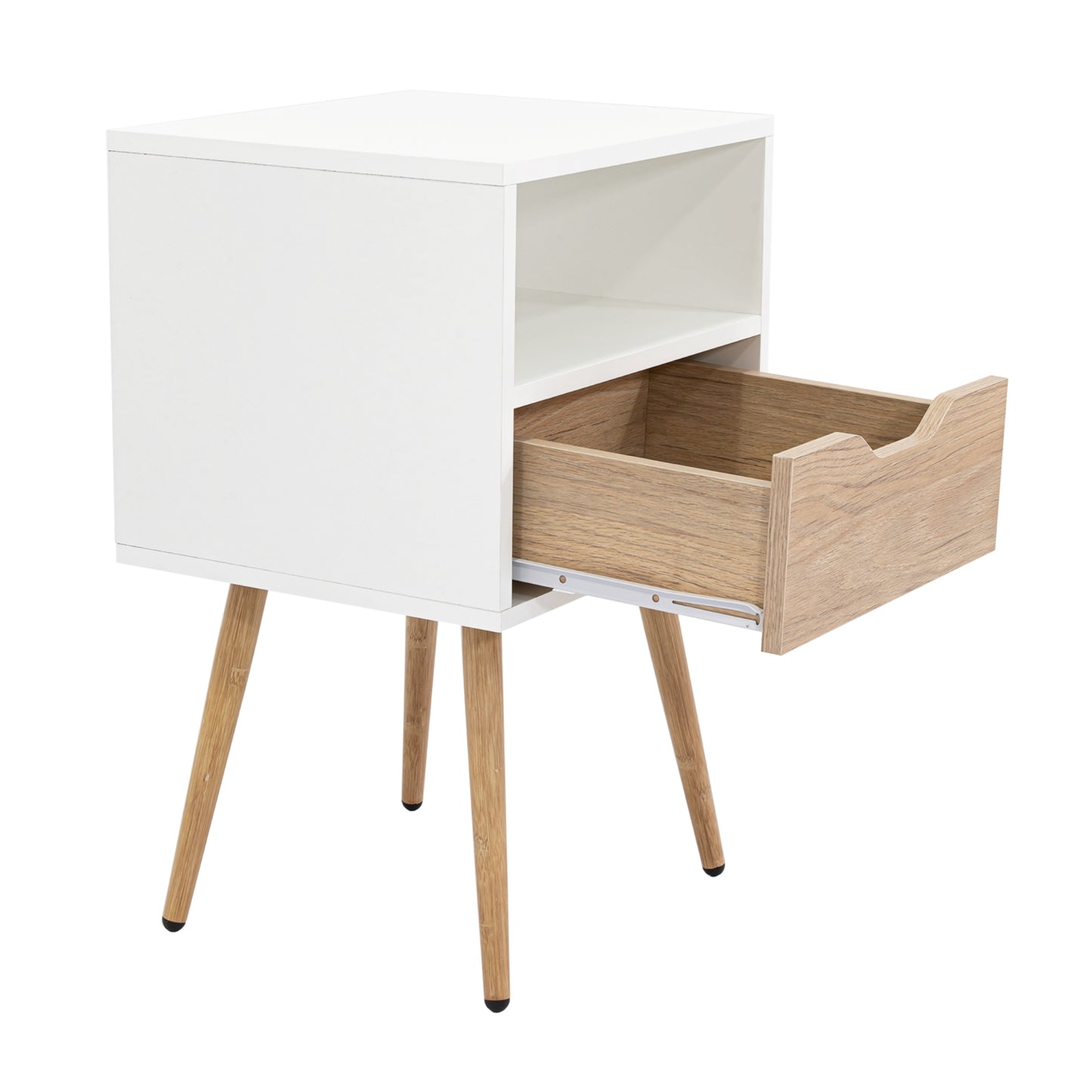 Velador Otom Un Cajón, Blanco y Rovere