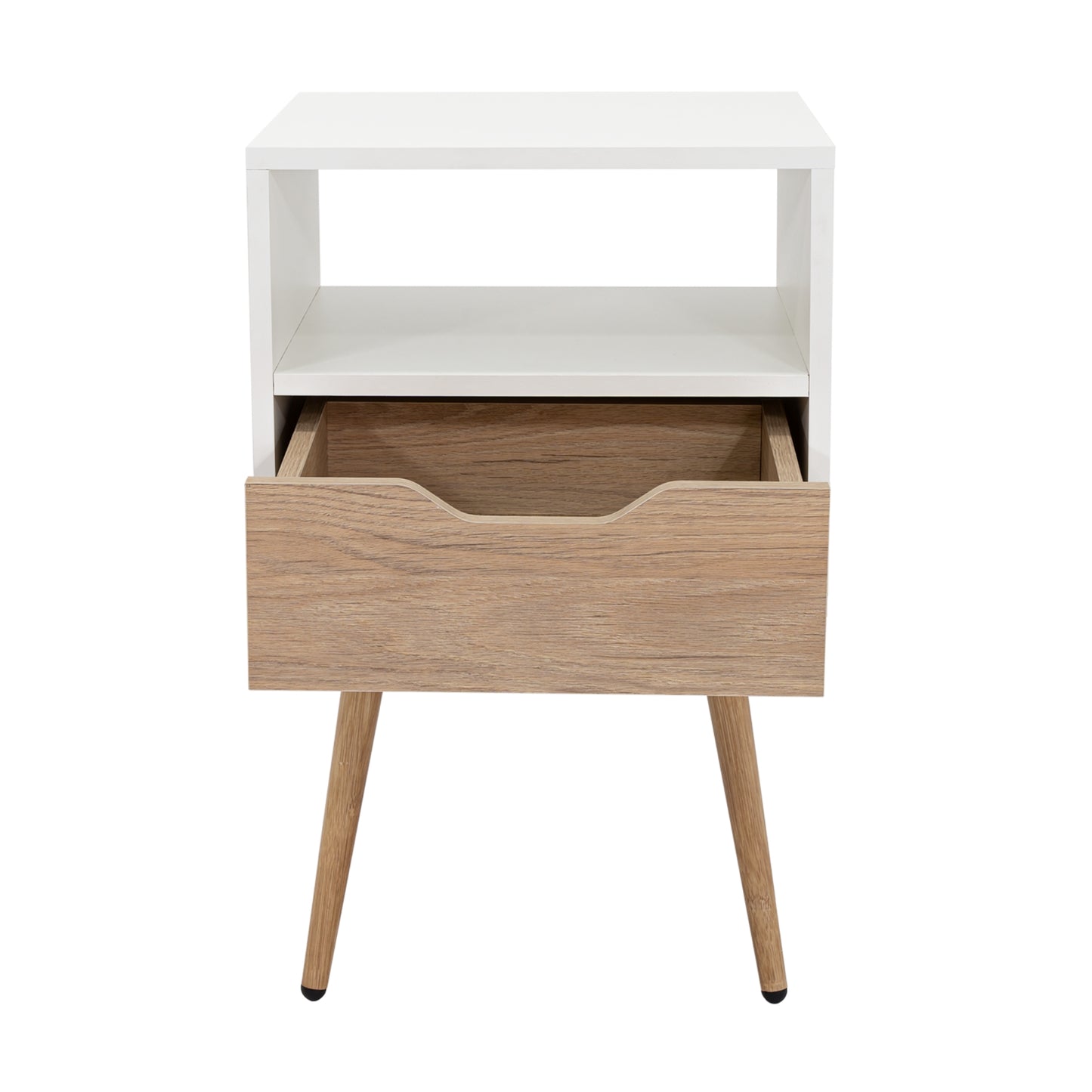 Velador Otom Un Cajón, Blanco y Rovere