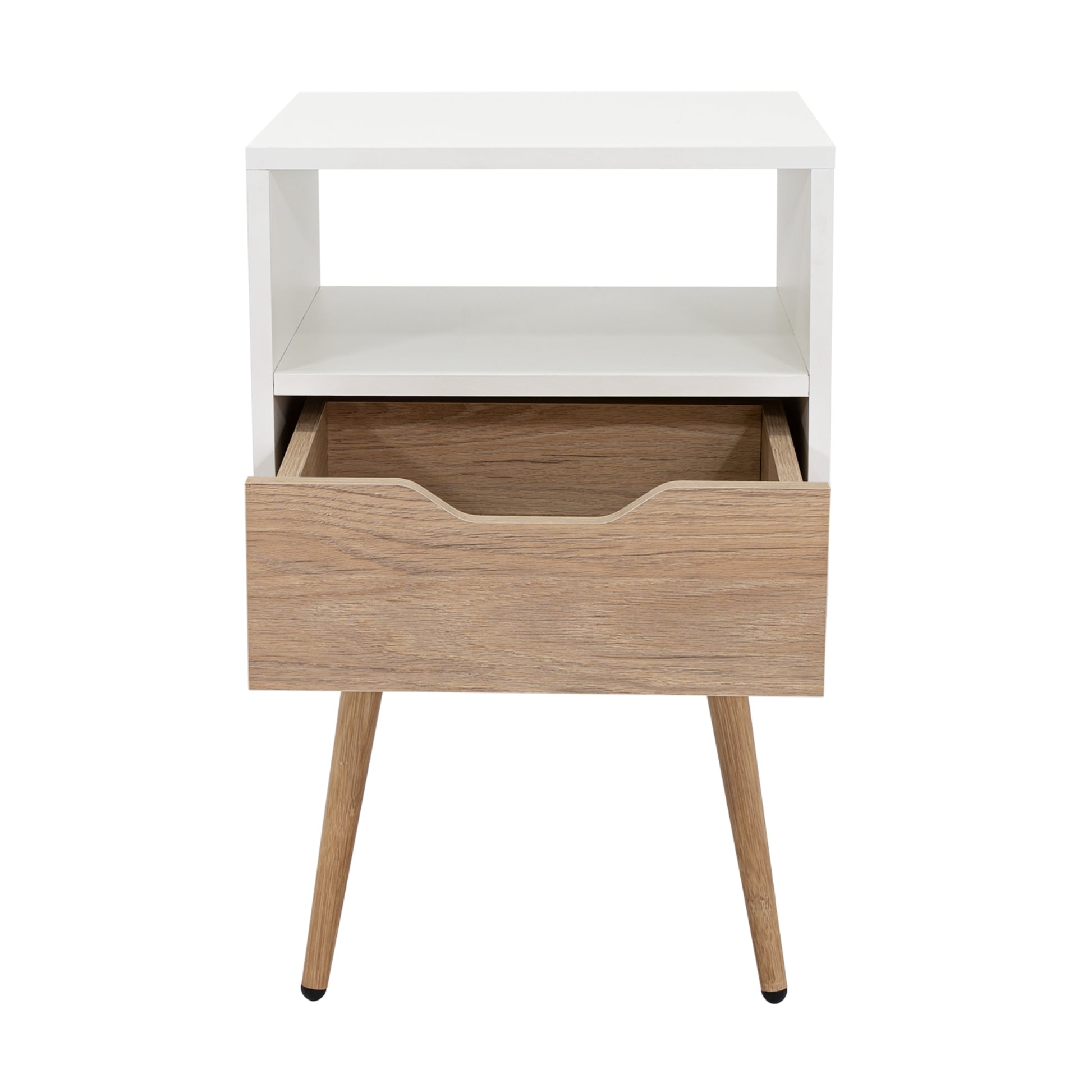 Velador Otom Un Cajón, Blanco y Rovere