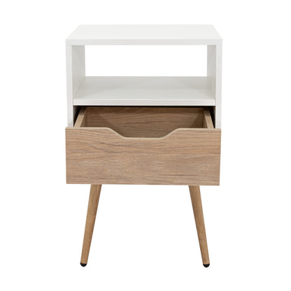 Velador Otom Un Cajón, Blanco y Rovere