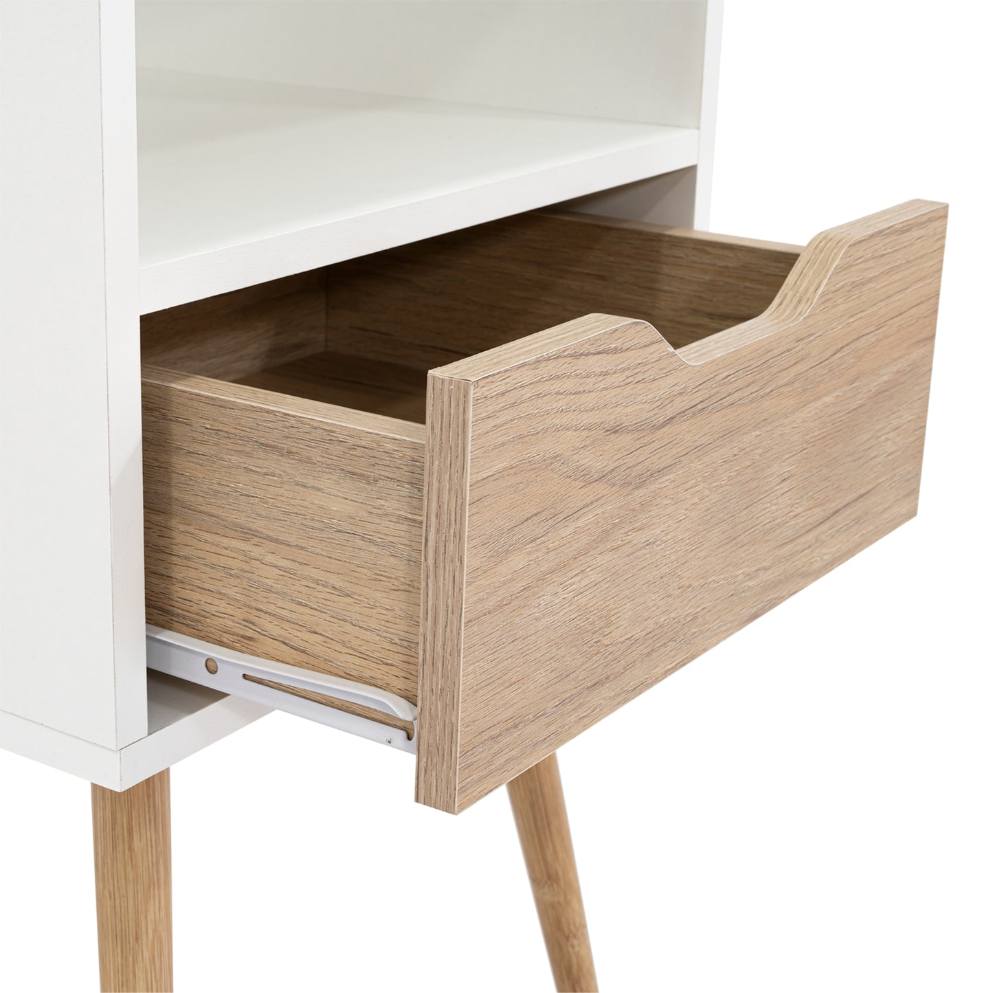 Velador Otom Un Cajón, Blanco y Rovere