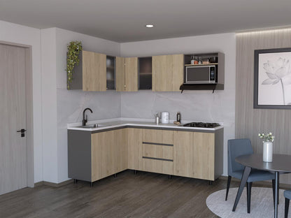 Cocina Integral en L Londres, Plata Oscuro y Beige, No incluye Mesón