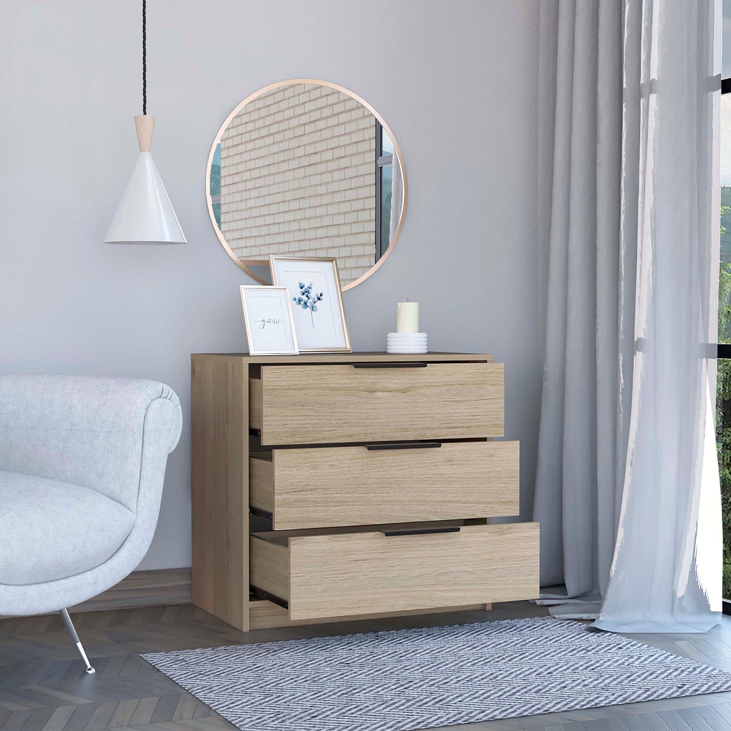 Comoda Tres Cajones, FM Furniture 001C, Cafe Claro