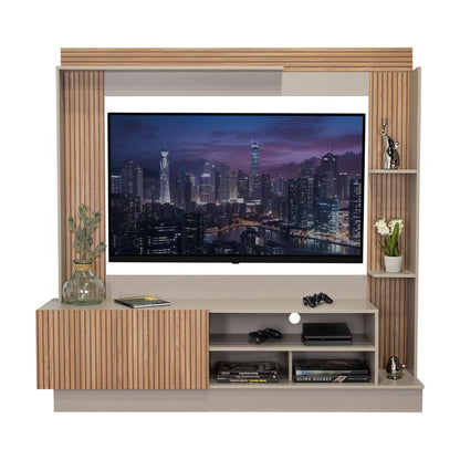 Estante Tv 70" Doha, Café Claro y Gris