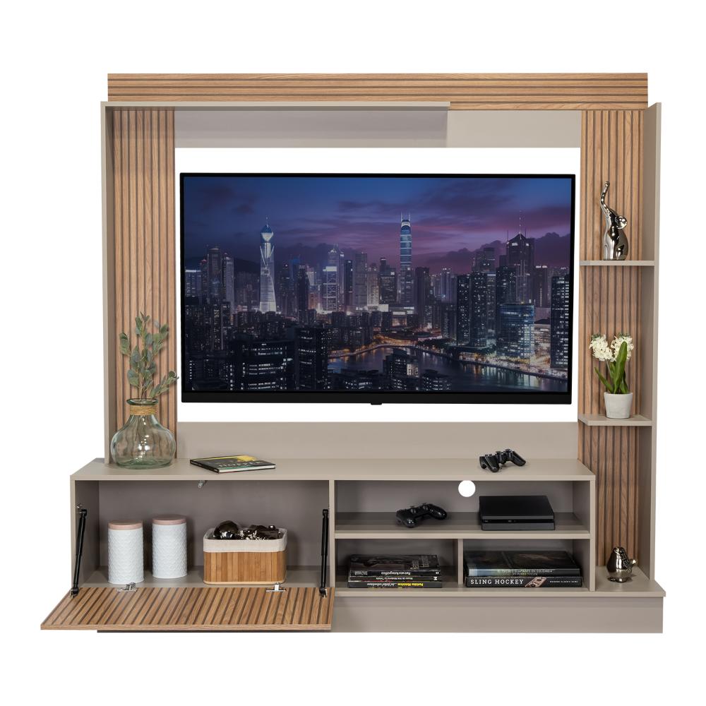 Estante Tv 70" Doha, Café Claro y Gris