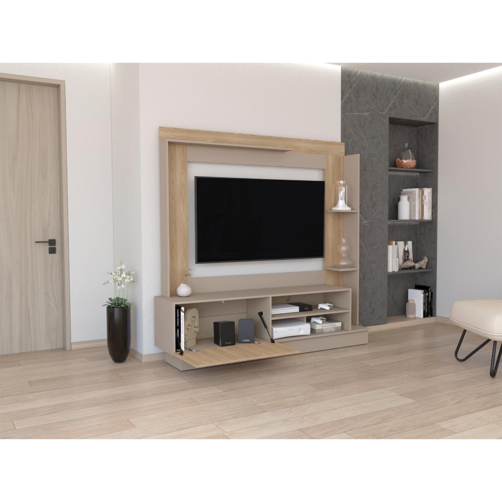 Rack Para Tv 70" Doha, Cocoa y Miel, Con Variedad de Entrepaños