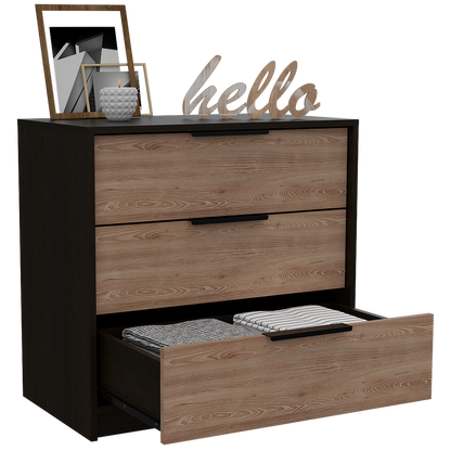 Comoda Tres Cajones, FM Furniture 001N, Negro Y Cafe Claro