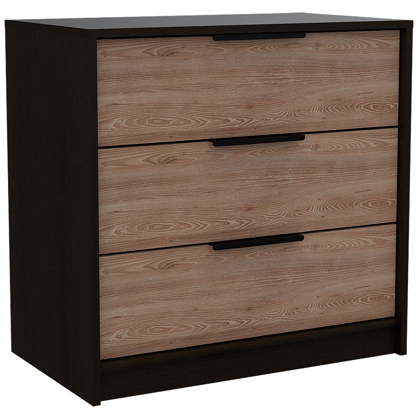 Comoda Tres Cajones, FM Furniture 001N, Negro Y Cafe Claro