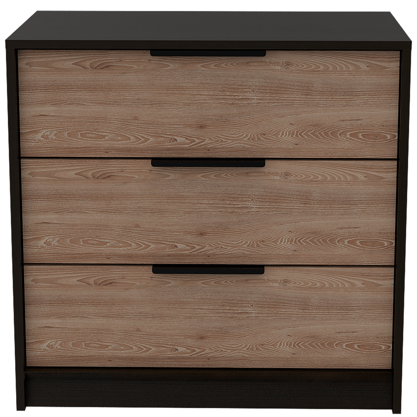 Comoda Tres Cajones, FM Furniture 001N, Negro Y Cafe Claro