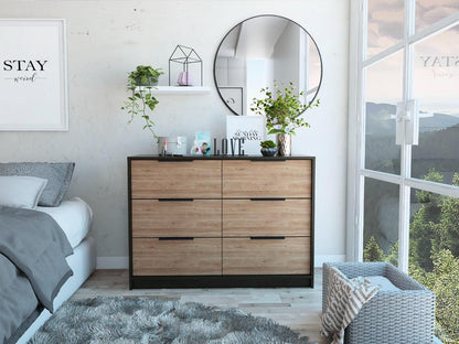 Comoda Cuatro Cajones Dos Puertas, FM Furniture 003N, Negro Y Cafe Claro