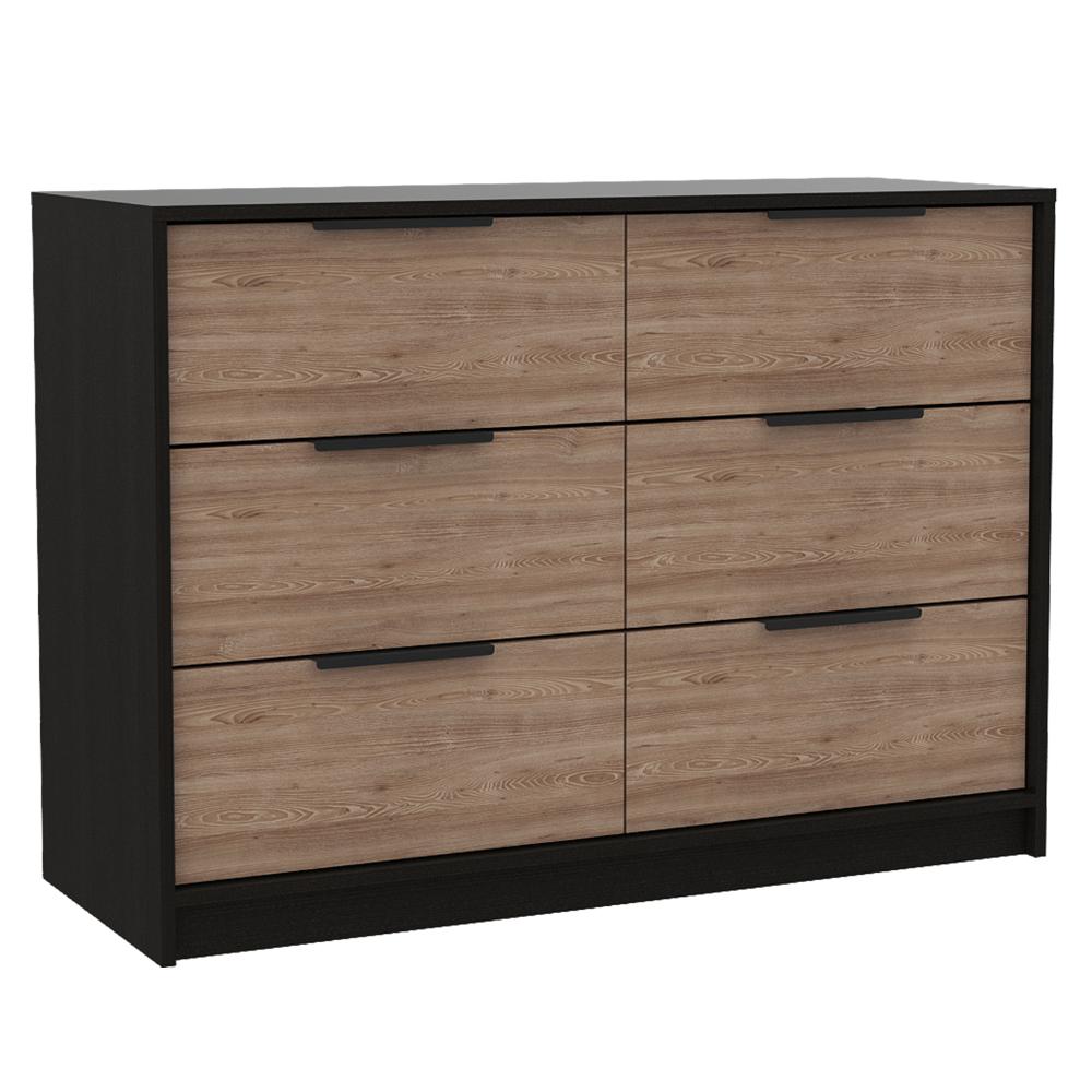Comoda Cuatro Cajones Dos Puertas, FM Furniture 003N, Negro Y Cafe Claro
