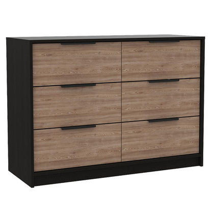 Comoda Cuatro Cajones Dos Puertas, FM Furniture 003N, Negro Y Cafe Claro
