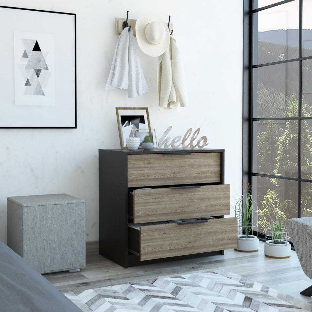 Comoda Tres Cajones, FM Furniture 001N, Negro Y Cafe Claro
