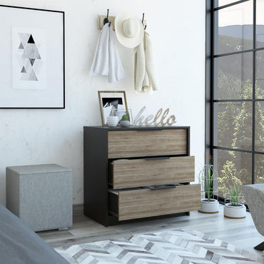 Comoda Tres Cajones, FM Furniture 001N, Negro Y Cafe Claro