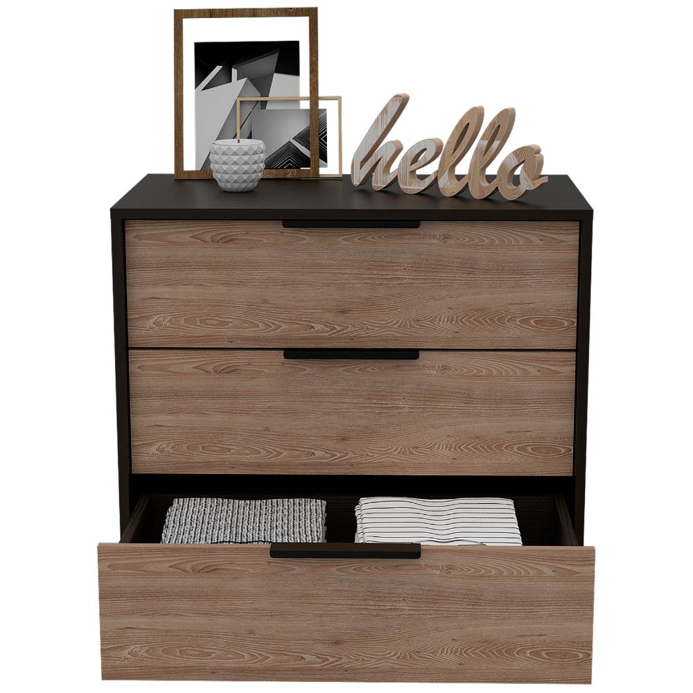 Comoda Tres Cajones, FM Furniture 001N, Negro Y Cafe Claro