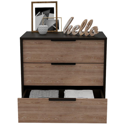 Comoda Tres Cajones, FM Furniture 001N, Negro Y Cafe Claro