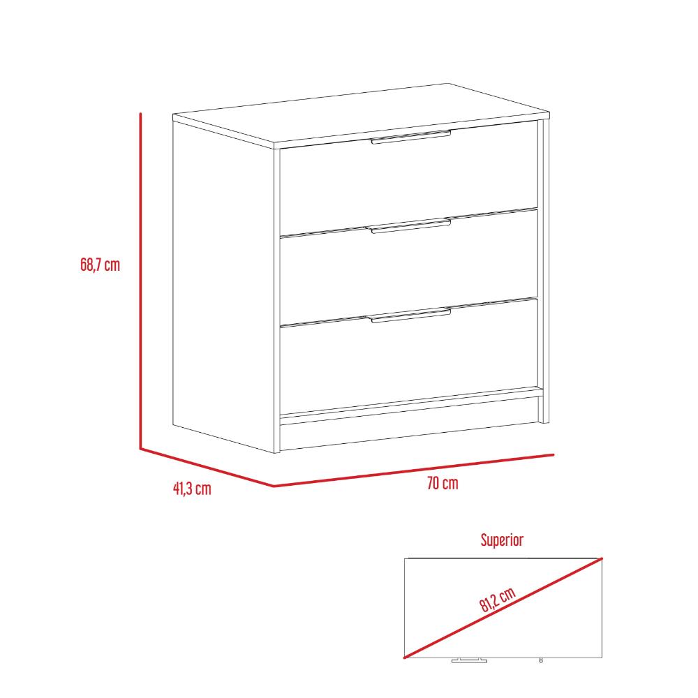 Comoda Tres Cajones, FM Furniture 001N, Negro Y Cafe Claro