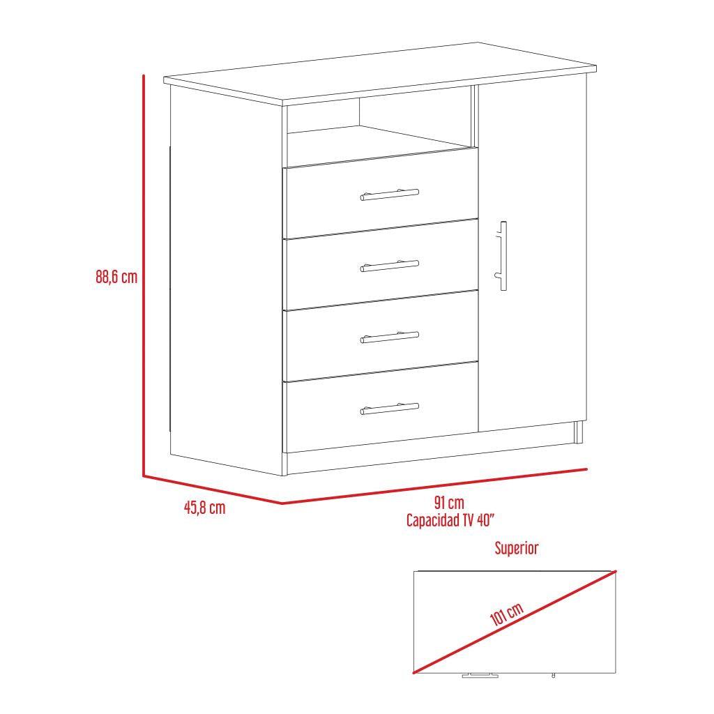 Comoda Barlovento Cuatro Cajones Una Puerta Gris Claro, Con Cajones Para Guardar Ropa