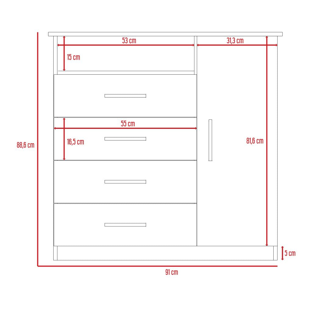 Comoda Barlovento Cuatro Cajones Una Puerta Gris Claro, Con Cajones Para Guardar Ropa