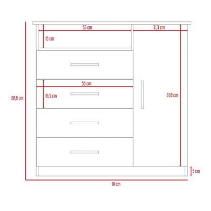 Comoda Barlovento Cuatro Cajones Una Puerta Gris Claro, Con Cajones Para Guardar Ropa