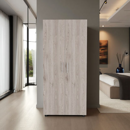 Closet Tera Ceniza y Blanco Vainilla, Dos Puertas Abatibles y Dos Tubos Cromados