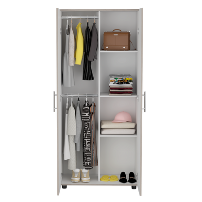 Closet Tera Ceniza y Blanco Vainilla, Dos Puertas Abatibles y Dos Tubos Cromados