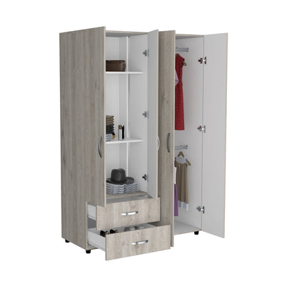 Closet Arkola, Humo y Blanco Duqueza, con Dos Cajones Organizadores y Cuatro Puertas Abatibles