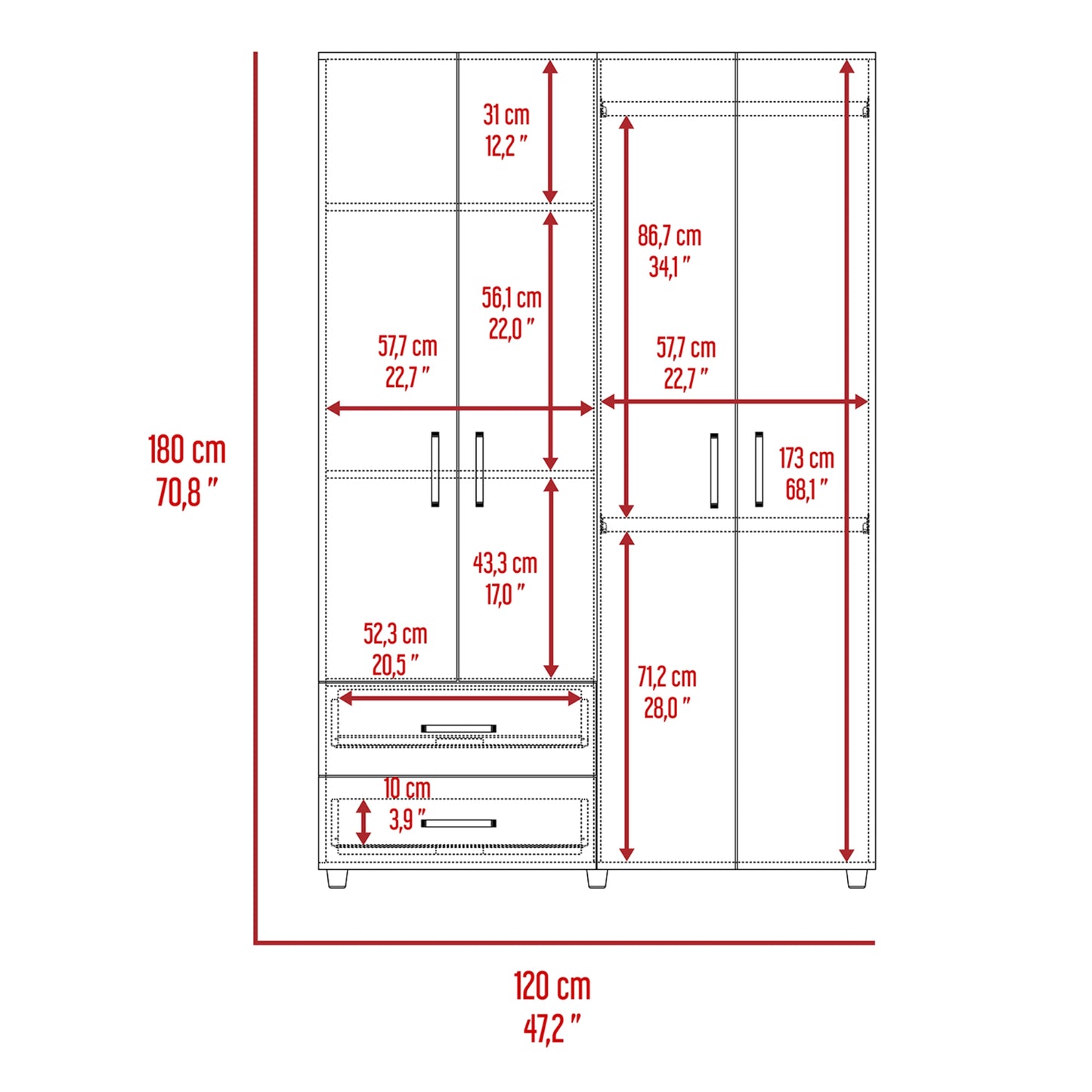 Closet Arkola, Humo y Blanco Duqueza, con Dos Cajones Organizadores y Cuatro Puertas Abatibles