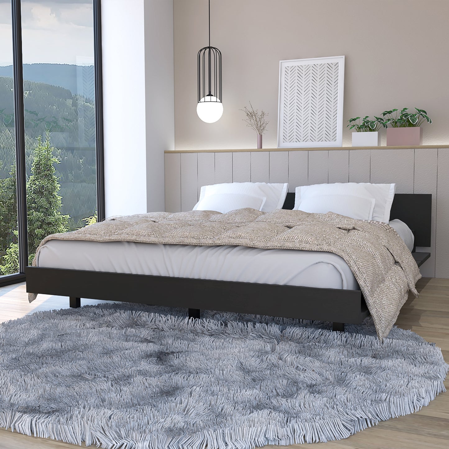 Base De Cama Dos Plazas, FM Furniture 001N, Negro