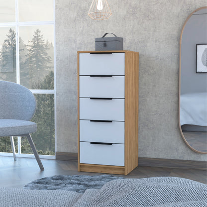 Comoda Cinco Cajones, FM Furniture 002C, Cafe Claro Y Blanco