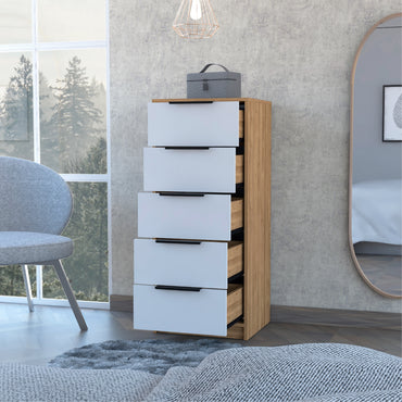 Comoda Cinco Cajones, FM Furniture 002C, Cafe Claro Y Blanco