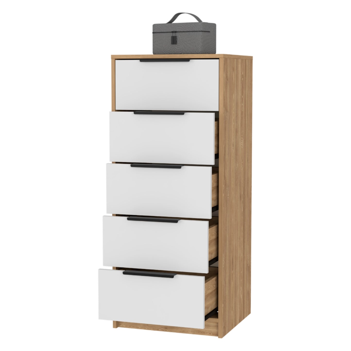 Comoda Cinco Cajones, FM Furniture 002C, Cafe Claro Y Blanco