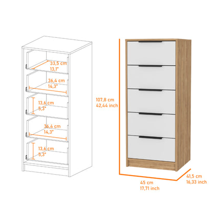 Comoda Cinco Cajones, FM Furniture 002C, Cafe Claro Y Blanco