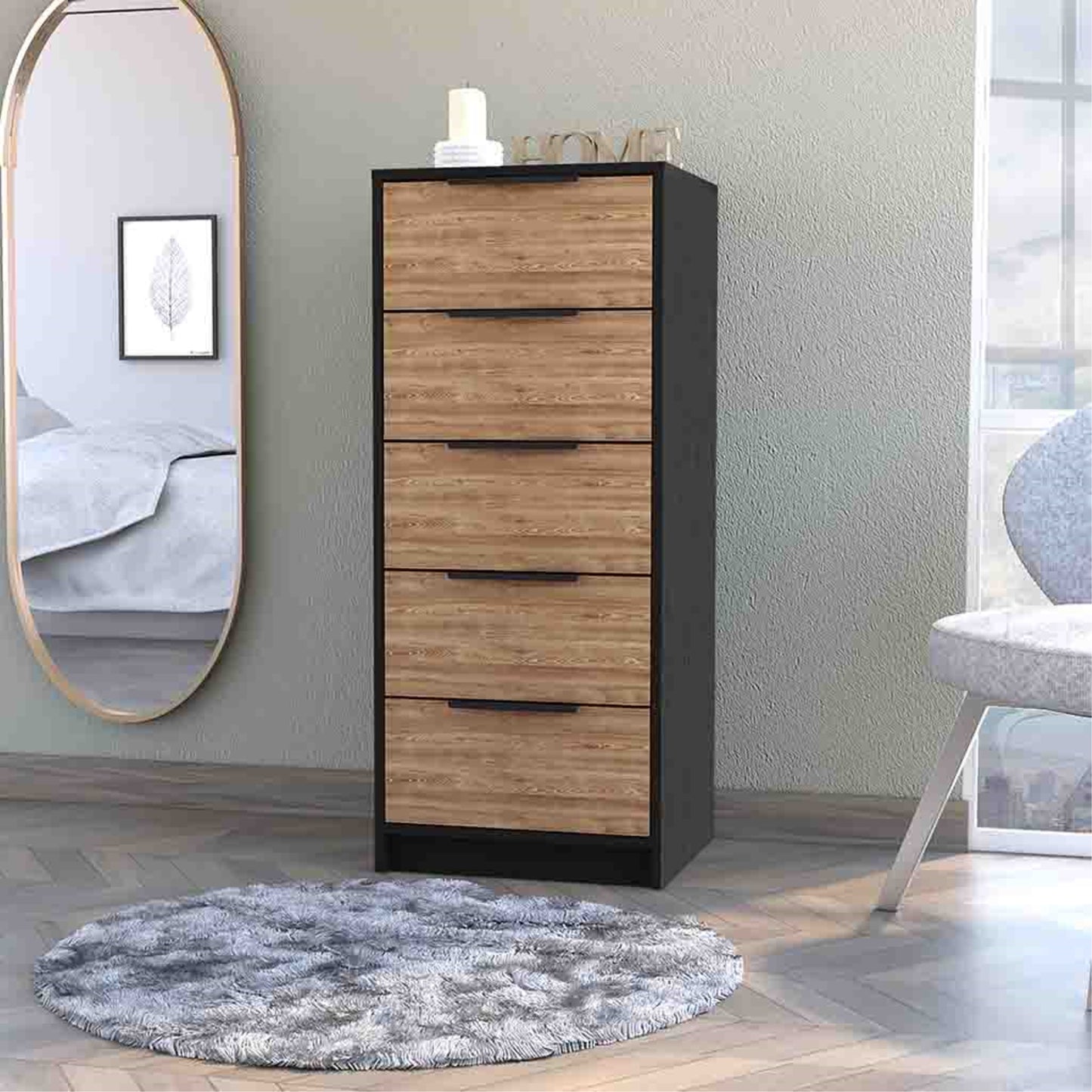 Comoda Cinco Cajones, FM Furniture 002N, Negro