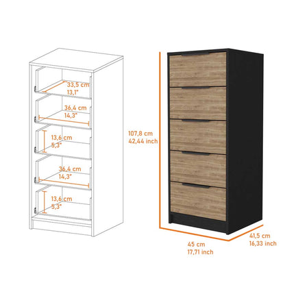 Comoda Cinco Cajones, FM Furniture 002N, Negro