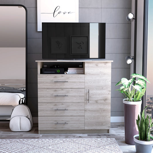 Comoda Tv40" Cuatro Cajones Una Puerta, FM Furniture 011C, Cafe Claro