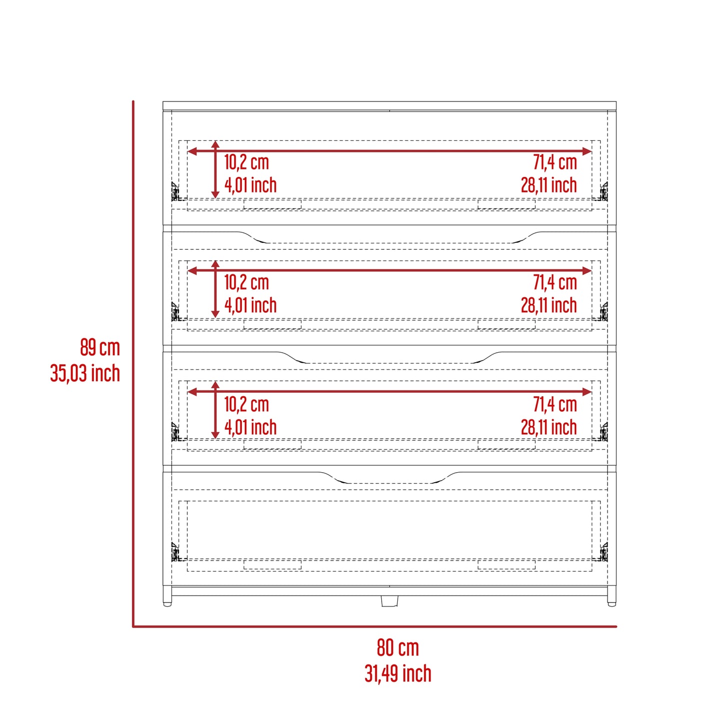 Comoda Cuatro Cajones, FM Furniture 016B, Blanco Y Cafe Claro