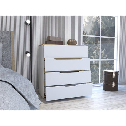 Comoda Cuatro Cajones, FM Furniture 016B, Blanco Y Cafe Claro
