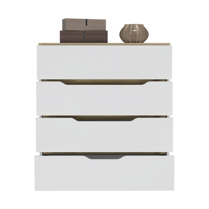 Comoda Cuatro Cajones, FM Furniture 016B, Blanco Y Cafe Claro