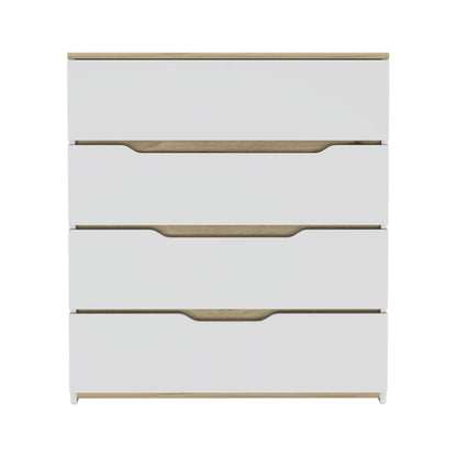 Comoda Cuatro Cajones, FM Furniture 016B, Blanco Y Cafe Claro