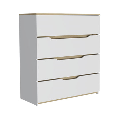 Comoda Cuatro Cajones, FM Furniture 016B, Blanco Y Cafe Claro